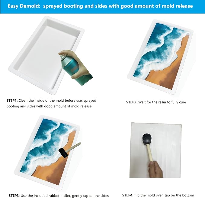 2Pcs Extra Large Reusable Epoxy Resin Table Mold15.7x9.8x3 inch 11.4x7.5x2 inch - Image 3
