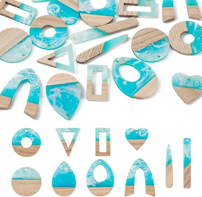 FASHEWELRY 20Pcs Ocean Resin Wood Earring Charms Transparent Wooden Earring by FASHEWELRY