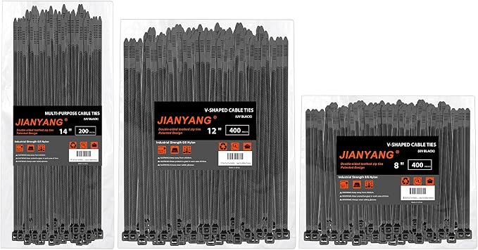 Zip Ties Assorted Size, 8+12+14 Inch V-Shaped Toothed Double Sided Toothed by JIANYANG