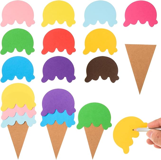 MixTeach 200 Pcs Paper Ice Cream Cone Cutouts Summer Bulletin Board Decorations by MixTeach