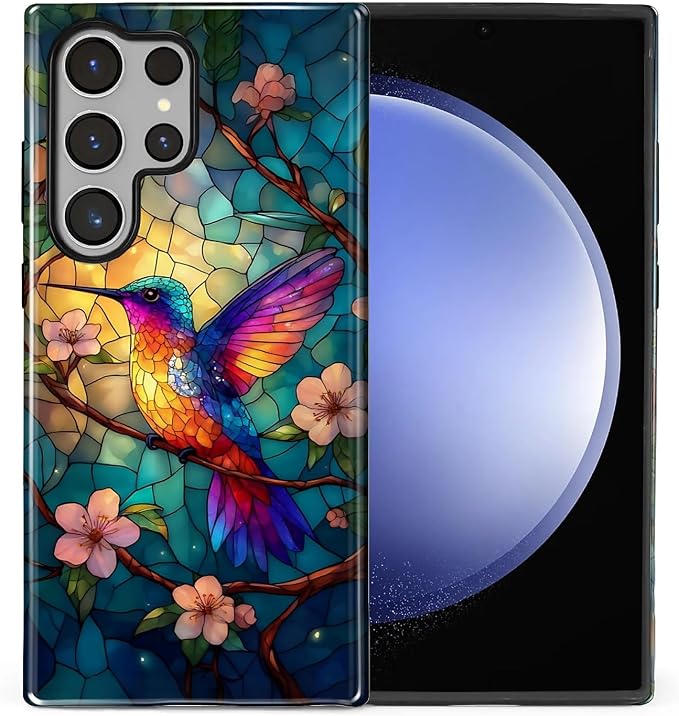 for Samsung Galaxy S24 Ultra Case, Stained Glass Hummingbird Pattern Glossy 2 by Teonvpu
