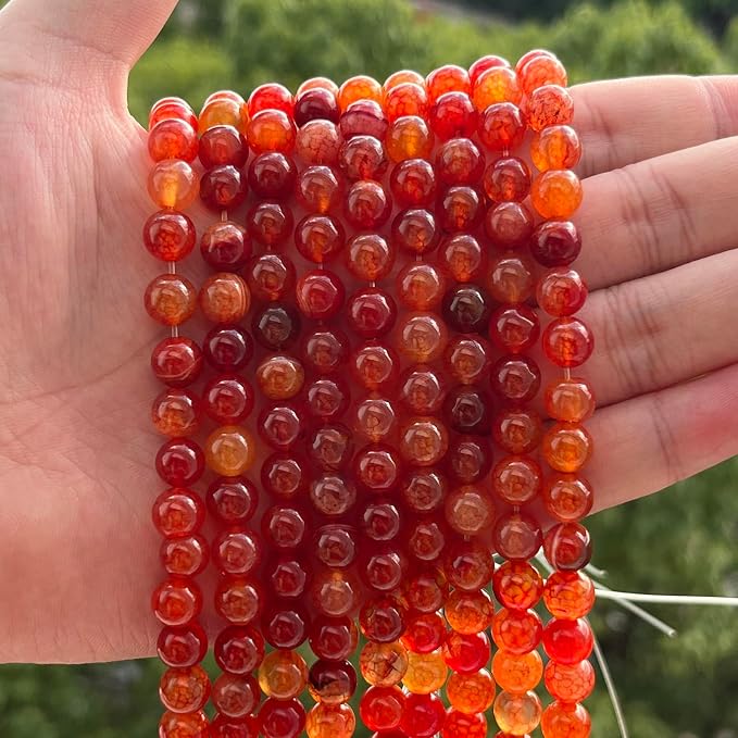 35pcs Smooth Natural Orange Agate Beads，10mm Dragon Vein Gemstone Round Loose - Image 3