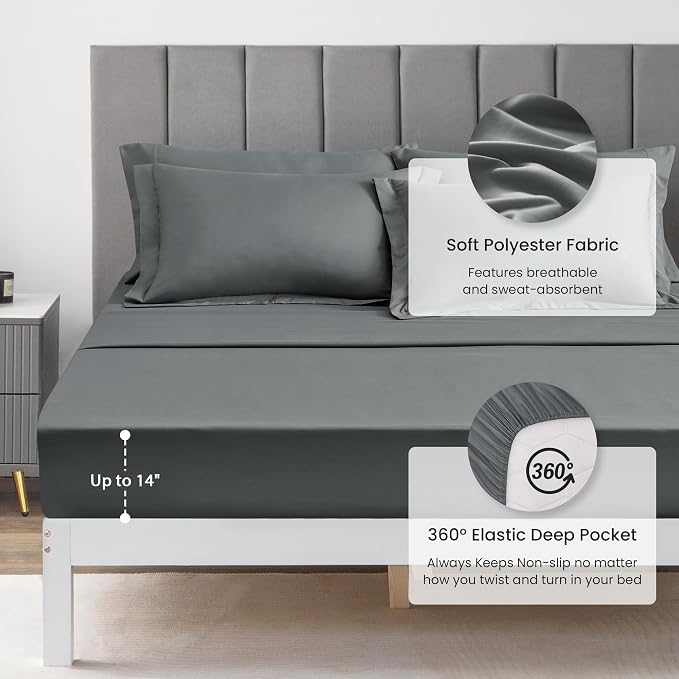 Love's cabin Twin XL Comforter Set Dark Grey, 5 Pieces Twin XL Bed in a Bag - Image 4