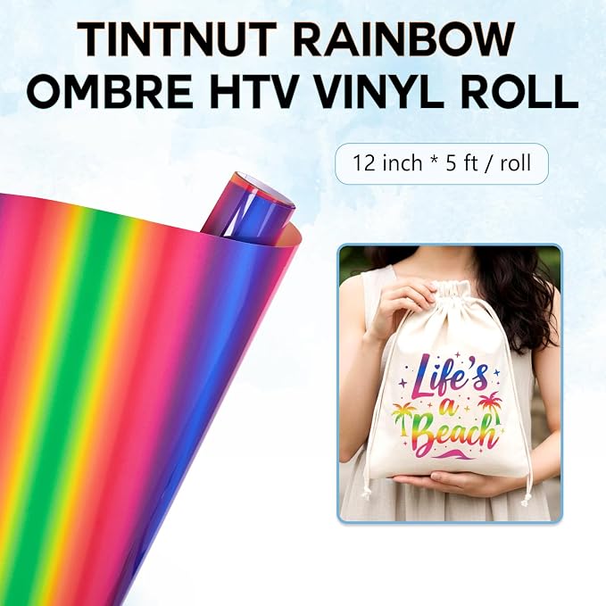 Tintnut Rainbow Gradient Heat Transfer Vinyl Roll, stretch washable, compatible - Image 2