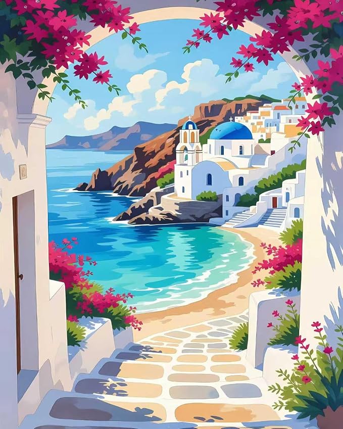 Mrnsiet Paint by Number for Adults Beginners, Easy Seaside Town Paint by by Mrnsiet