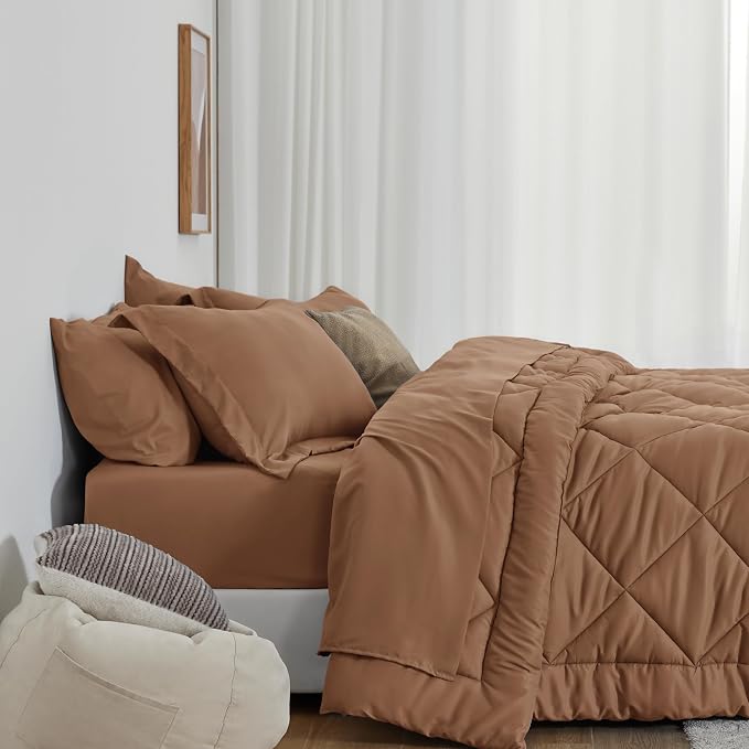 Love's cabin Twin Comforter Set Mocha Mousse, 5 Pieces Twin Bed in a Bag - Image 8