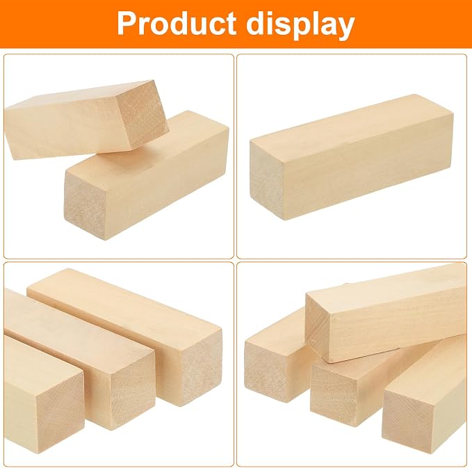 MECCANIXITY 4Pcs Basswood Carving Block, 1.2"x1.2"x4" Square Wooden Dowels - Image 4