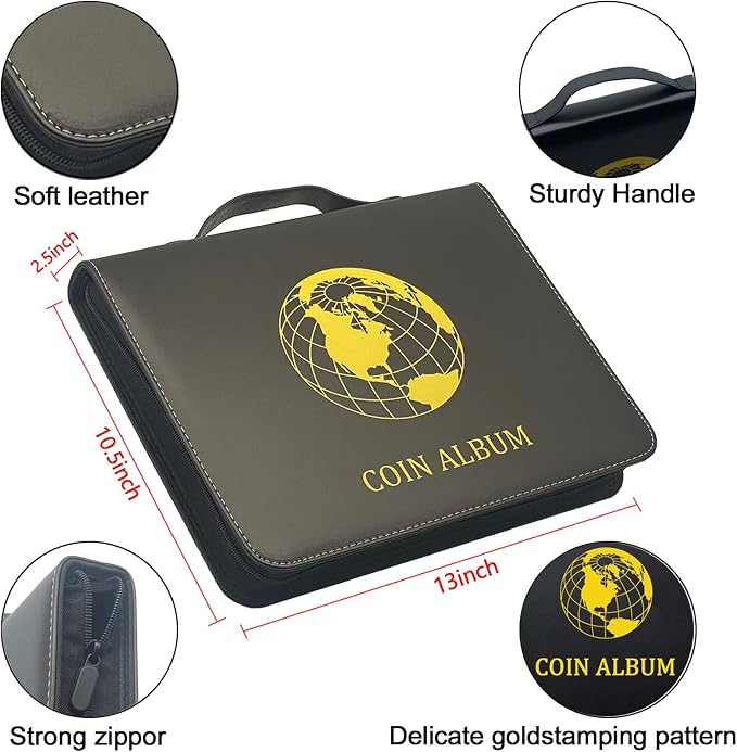 576 Pockets Coin Collection Album Book & 60 Pockets Currency Sleeves Paper Money - Image 3