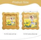 4x4 Picture Frame with Mat for 3x3, Wavy Edge Wooden Real Glass Photo Frame for - Image 3