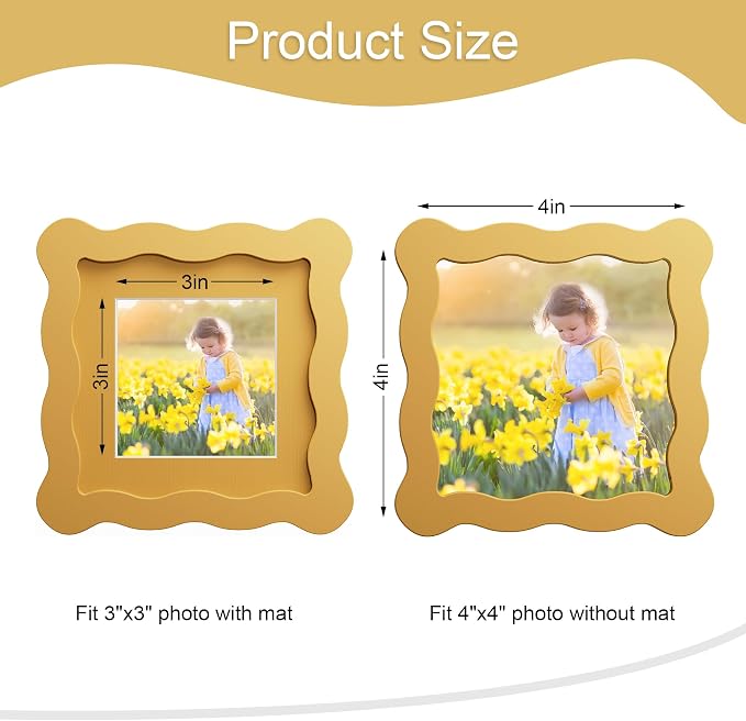 4x4 Picture Frame with Mat for 3x3, Wavy Edge Wooden Real Glass Photo Frame for - Image 3
