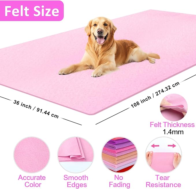 XSEINO Baby Pink Large Felt Fabric 108" X 36 ", 1.4 mm Thick Soft Felt Fabric - Image 2