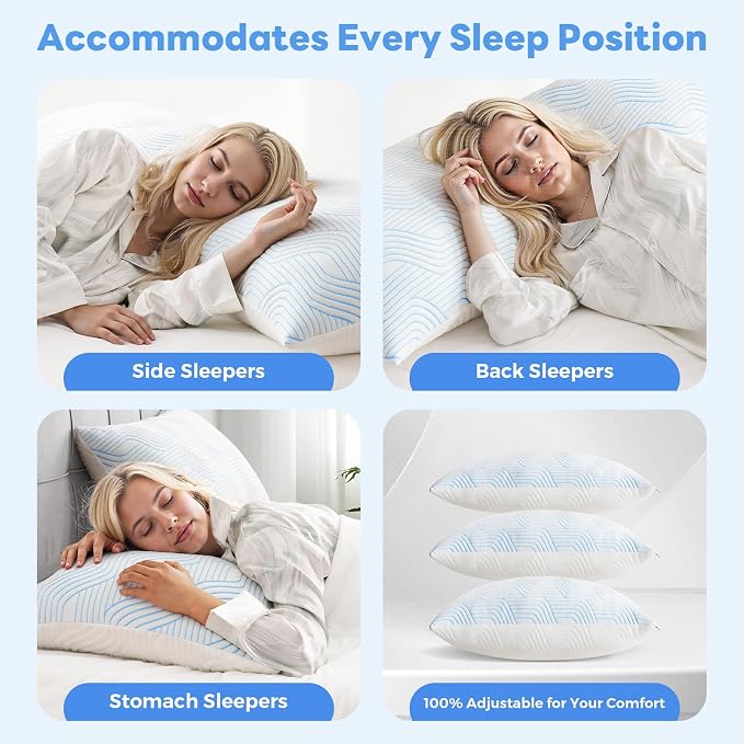 Cooling Bed Pillows for Sleeping 2 Pack Shredded Memory Foam Pillows King Size - Image 6