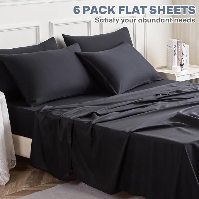 Lavisun King Flat Sheet, 6 Pack Black King Bed Sheet Only - Image 2