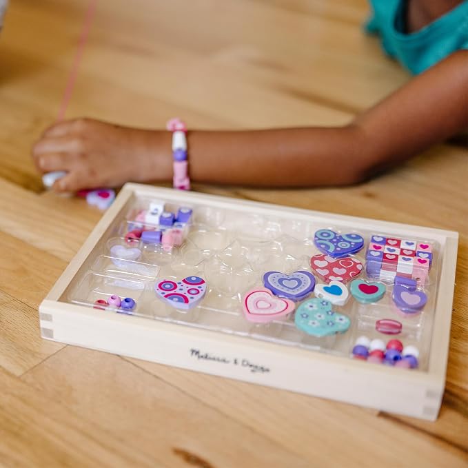 Melissa & Doug Created by Me! Heart Beads Wooden Bead Kit, 120+ Beads and 5 - Image 2