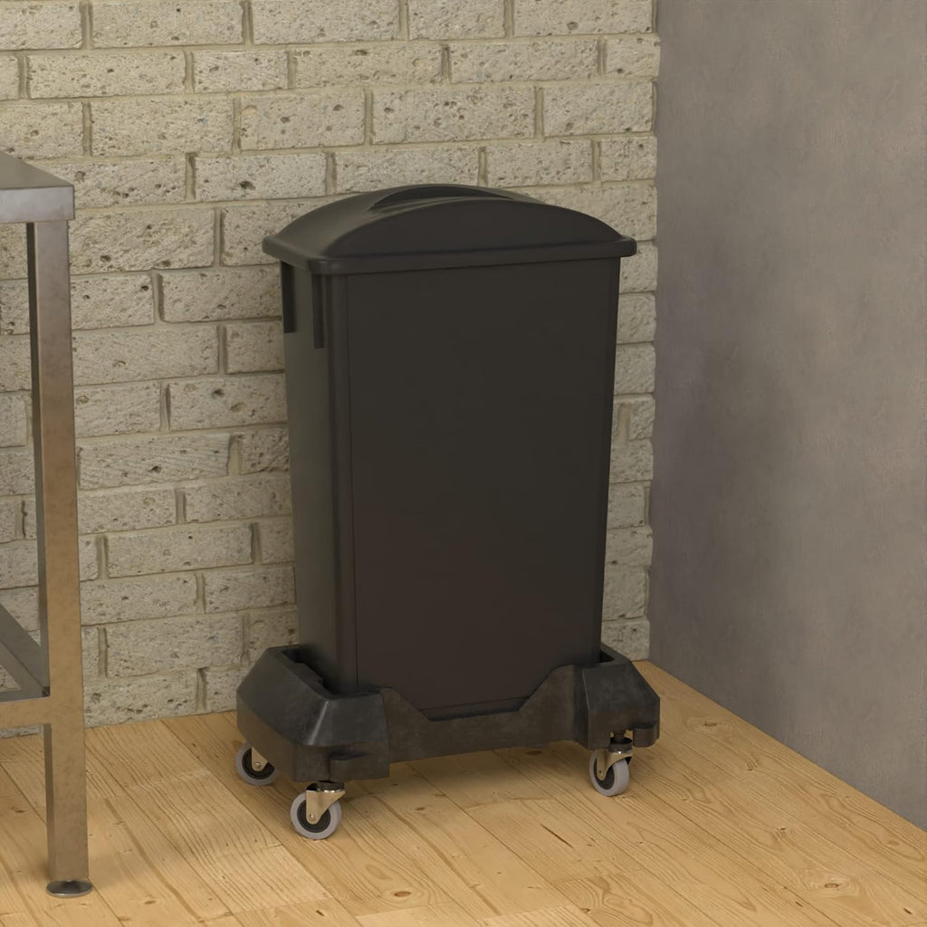23 Gallon Black Slim Jim Trash Can with Flat Lid with Handle and Dolly