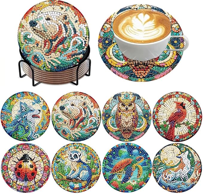 ijbnhd 8 PCS Animals Diamond Art Coasters Kit | Animals Diamond Painting by ijbnhd