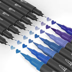 Blue Markers, 12 Pack Dual Brush Pens Drawing Markers - Image 3