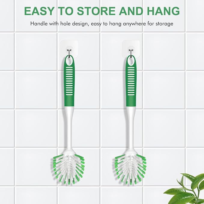 SetSail Dish Brush with Handle, 2 Pack Stiff Bristles Dish Scrubber with - Image 3