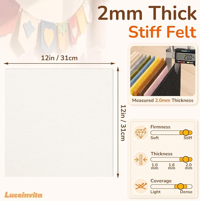 2mm Stiff Felt Sheets 12" X 12" | Thick Polyester Felt Material, DIY Craft - Image 3