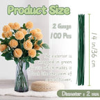 100 Pcs Floral Stems Wire for Paper Flower, 14 Inch 2 Gauge Dark Green Floral - Image 2