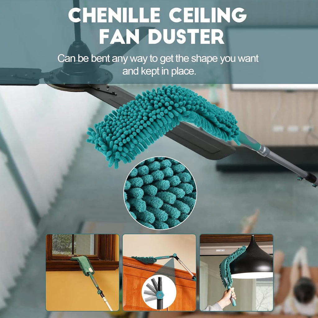 30 Foot High-Reach Duster Kit with 6-24FT Extendable Pole - High Ceiling Duster Cleaning Kit with Telescopic Pole,Cobweb Duster, Chenille Ceiling Fan Duster, Microfiber Feather Duster