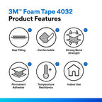 3M 4032 Double Coated Urethane Foam Tape, 1 in x 5 yd, 1 Roll - Image 2