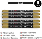 Overseas 6 Gold Acrylic Paint Markers, Dual Tip Paint Pens Acrylic Marker | Dot - Image 2