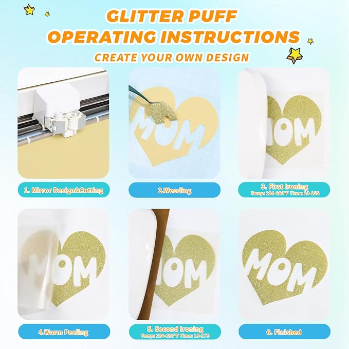 Glitter Puff Heat Transfer Vinyl, 12in X 5ft Iron on | 3D Puff, Wash No Fade - Image 2