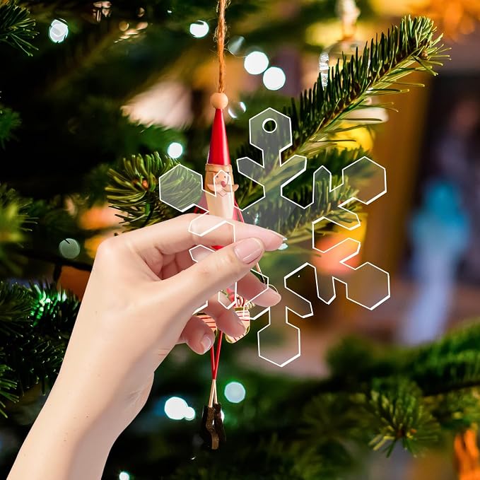 12 Pack Blank Snowflake Ornaments Christmas Hanging Ornaments Clear Acrylic - Image 5