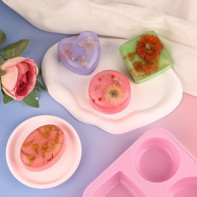 Sakolla 3 Pack Silicone Soap Molds, 4 Cavities Heart, Round and Oval Silicone - Image 2