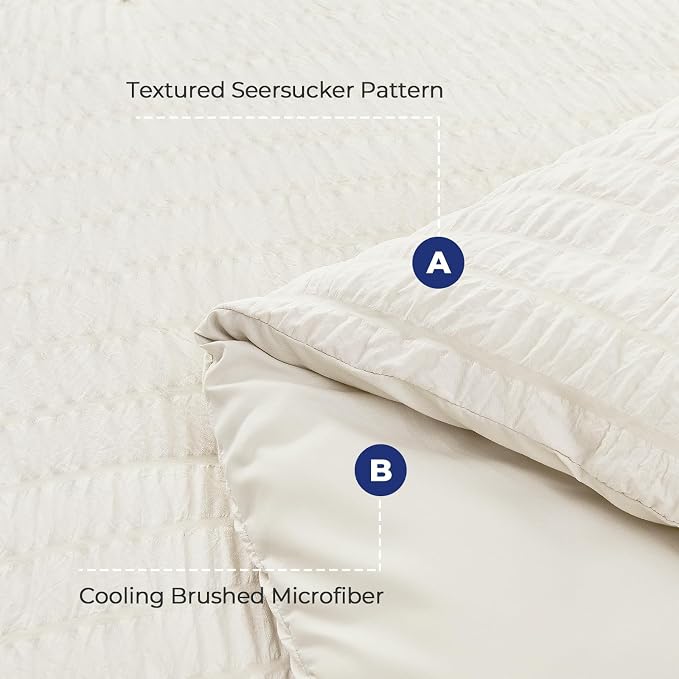 HYMOKEGE Ivory Oversized Queen Comforter Set Seersucker 7 Pieces, All Season - Image 4