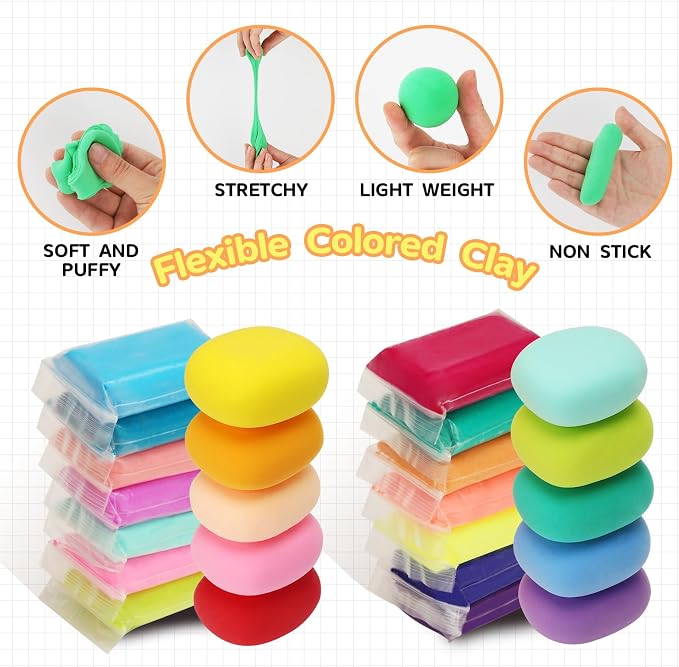 Air Dry Clay, 12 Packs Molding Clay, Foam Clay, Non-Sticky Soft Lightweight Clay - Image 5