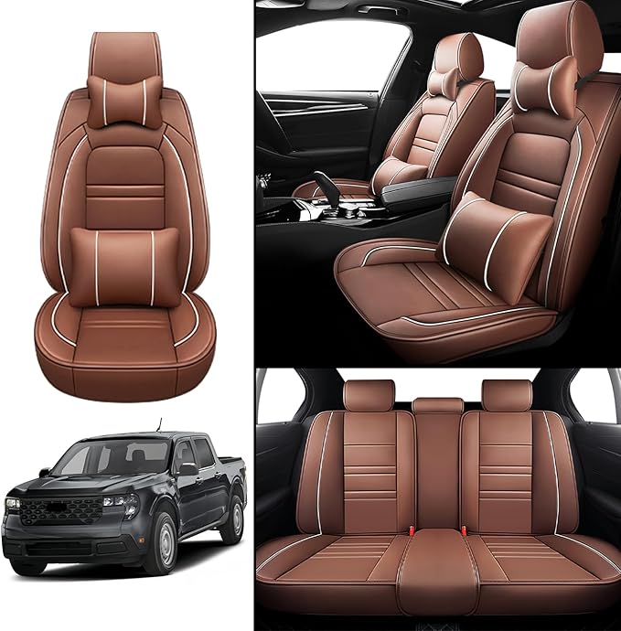 Car Seat Covers for Ford Maverick 2022-2025 | 5-Seats Seat Covers, Waterproof Seat Protectors, Automotive Seat Covers (Full Set with Pillow,Coffee)