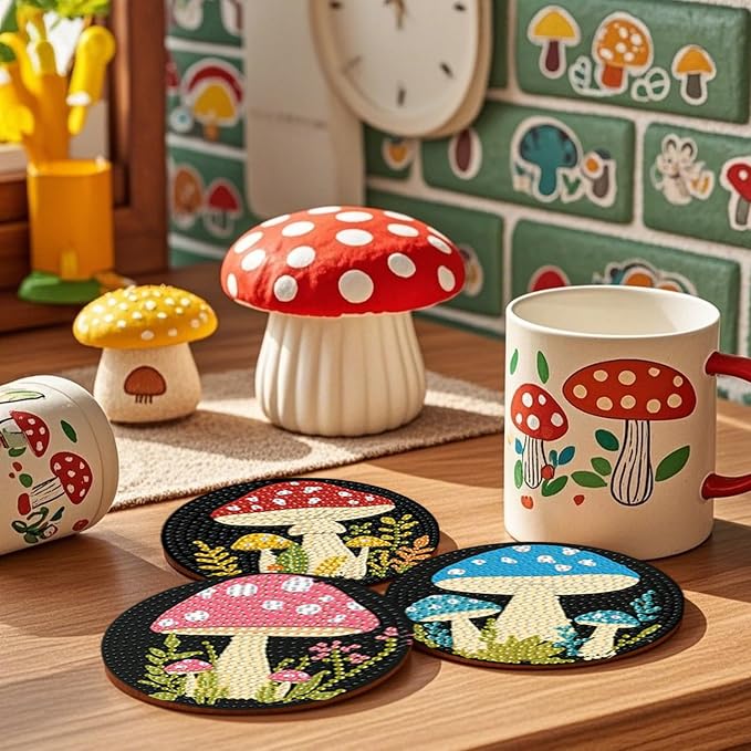 EWJRNSF 8 PCS Mushroom 5D Diamond Painting Coasters DIY Kit - Image 7