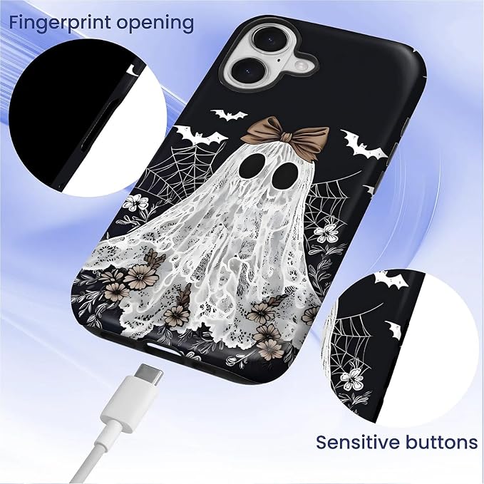 Case for iPhone 17, Scratch Resistant Hybrid Double Layer Hard Shell，Lace Ghost - Image 4