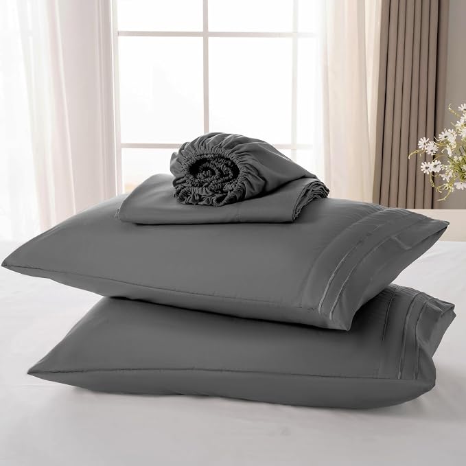 ROSE&RISY Dark Grey Queen Sheet Set, 4 Pieces Soft Bedding Queen Sheet Set - Image 6