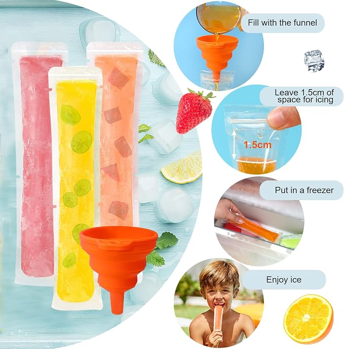 FEBSNOW 200 Pcs Disposable Ice Pop Bags Popsicle Molds - Image 2