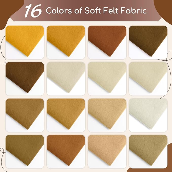 16 Pcs 8x18in Soft Felt Fabric Sheets, 16 Assorted Brown Colors Felt Pack - Image 4