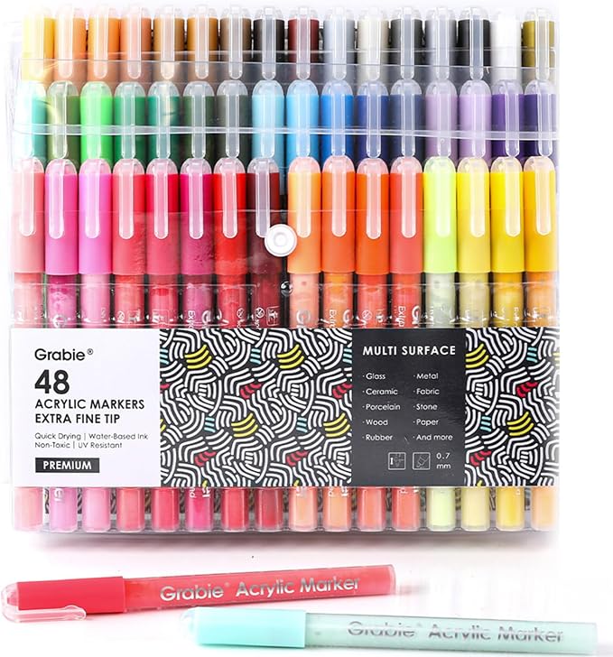 Grabie Acrylic Paint Pens Markers, 0.7 mm, Extra Fine Tip Drawing Markers by Grabie