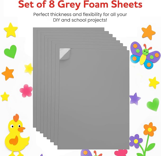 Self-Adhesive EVA Foam Sheets for Crafts – 2mm Thickness 8 Grey Sheets - Image 3