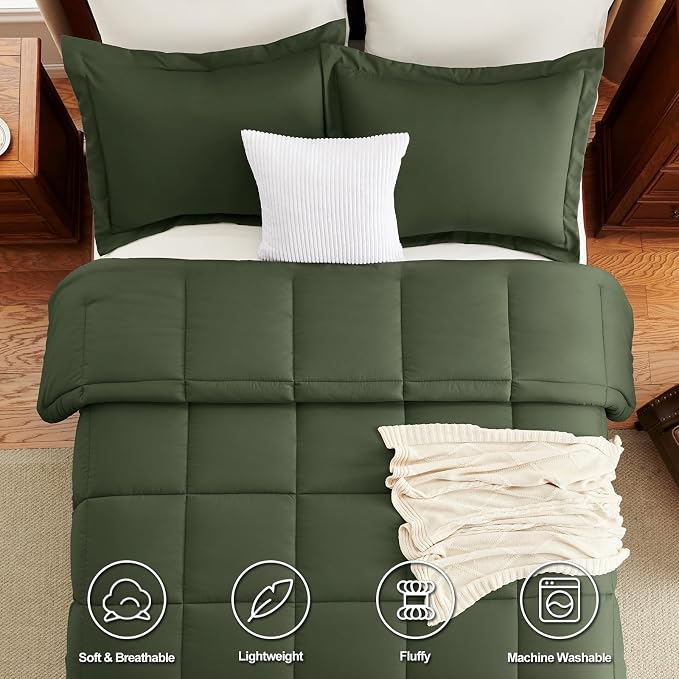 CozyLux Twin/Twin XL Comforter Set Olive Green - Image 4