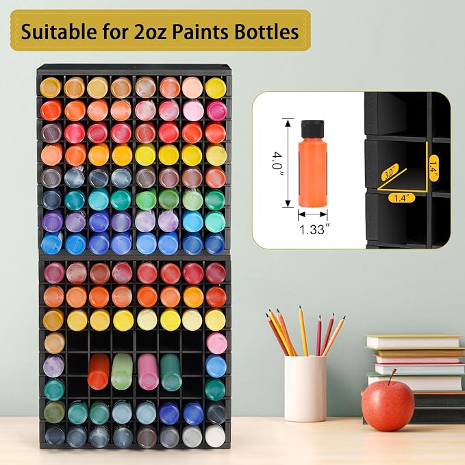 Krafetto 2 Pack 64 Grids Paint Organizer Storage Rack, Wall-mountable Craft - Image 3