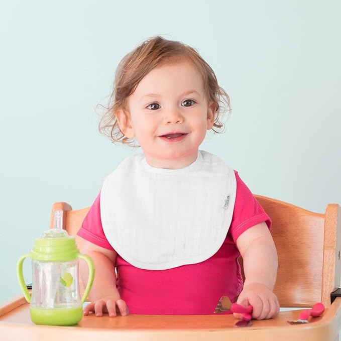 green sprouts Muslin Bibs Made from Organic Cotton| 4 Absorbent Layers Protect from sniffles, Drips, & drools | 100% Organic Cotton Muslin, Adjustable snap Closure, Machine Washable,5 Count