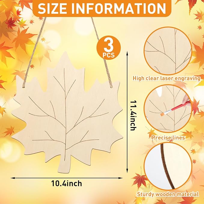Unfinished Fall Wreaths Wood Crafts to Paint Set of 3, Unfinished Wood Cutouts - Image 2