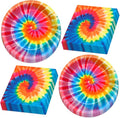 48Pcs 9In Tie Dye Plates and Napkins Rainbow Tie Dye Birthday Party Decorations by Qyeahkj