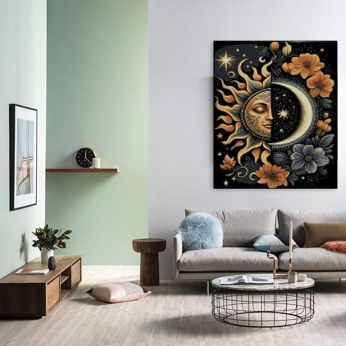 MYBISYMQQ Stamping Cross Stitch Kit Sun and Moon, Round Counting Cross Stitch - Image 4