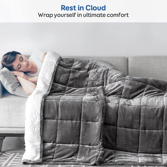 Cottonblue Sherpa Fleece Weighted Blanket 12lbs, Flannel Cozy Plush Bed Throw - Image 6