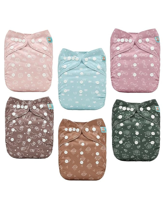 ALVABABY Baby Cloth Diapers 6 Pack with 12 Inserts Cloth Diaper Covers Adjustable Washable Reusable for Baby Girls and Boys 6DM129A