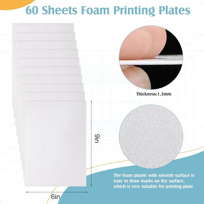 Pushglossy 60 Pcs Foam Printing Plates White Foam Sheets Craft Foam Sheet White - Image 2