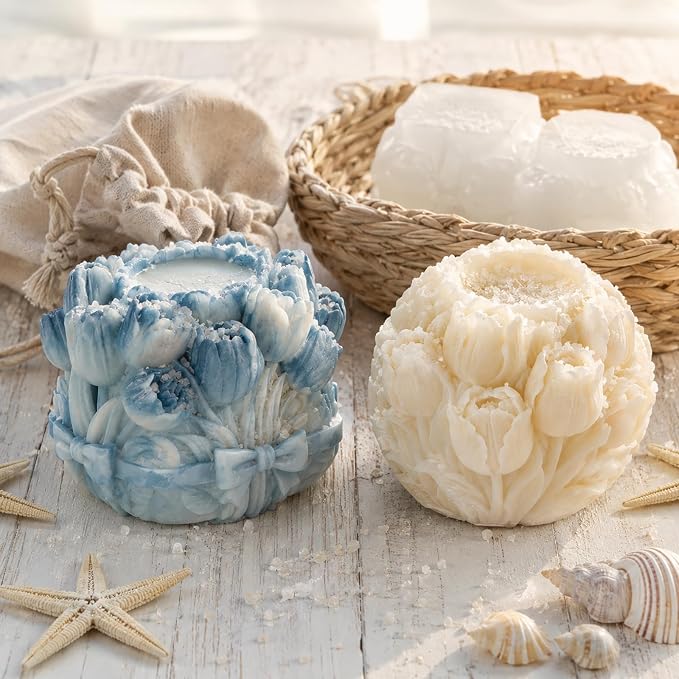 2 PCS 3D Tulip Flower Ball Silicone Candle Molds - Image 4